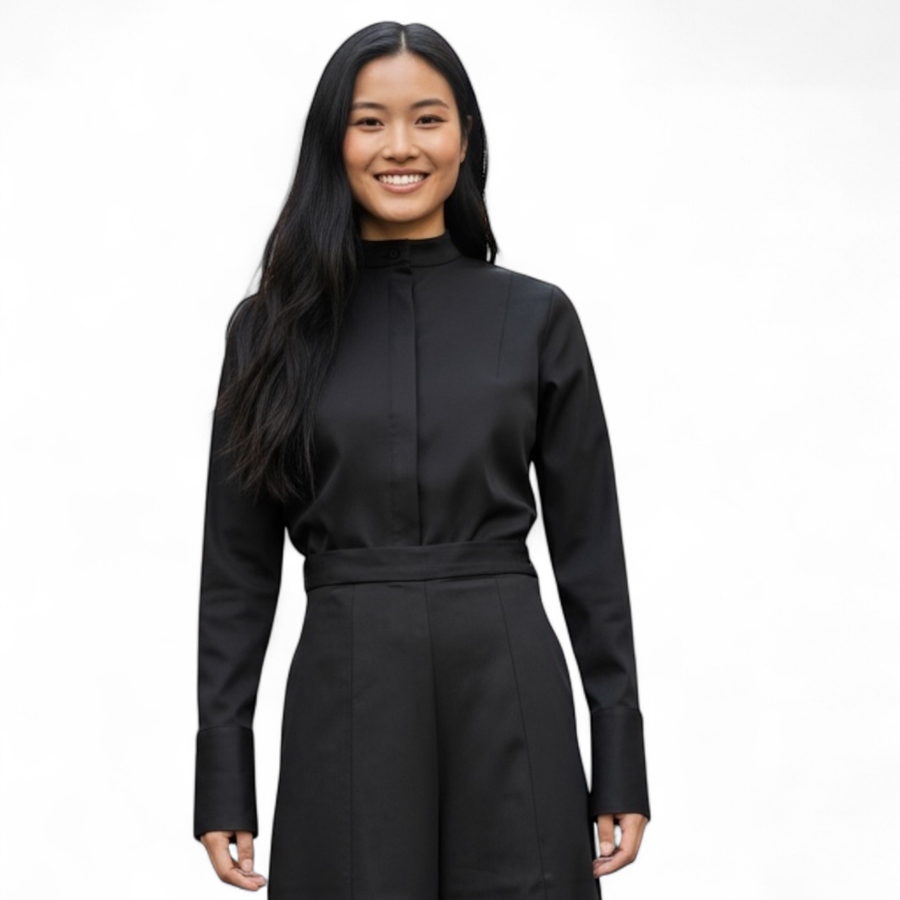 Mandarin Collar Blouse with Wide Cuffs